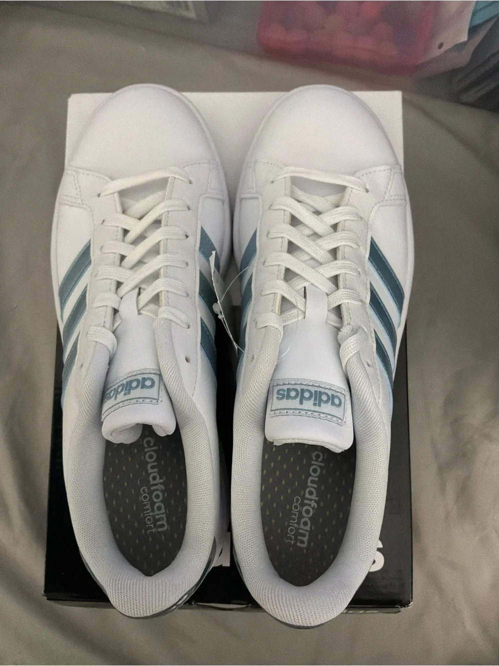 Adidas Grand Court Sneakers White/Iridescent Blue - Women’s Size 9.5 US (EU 42)